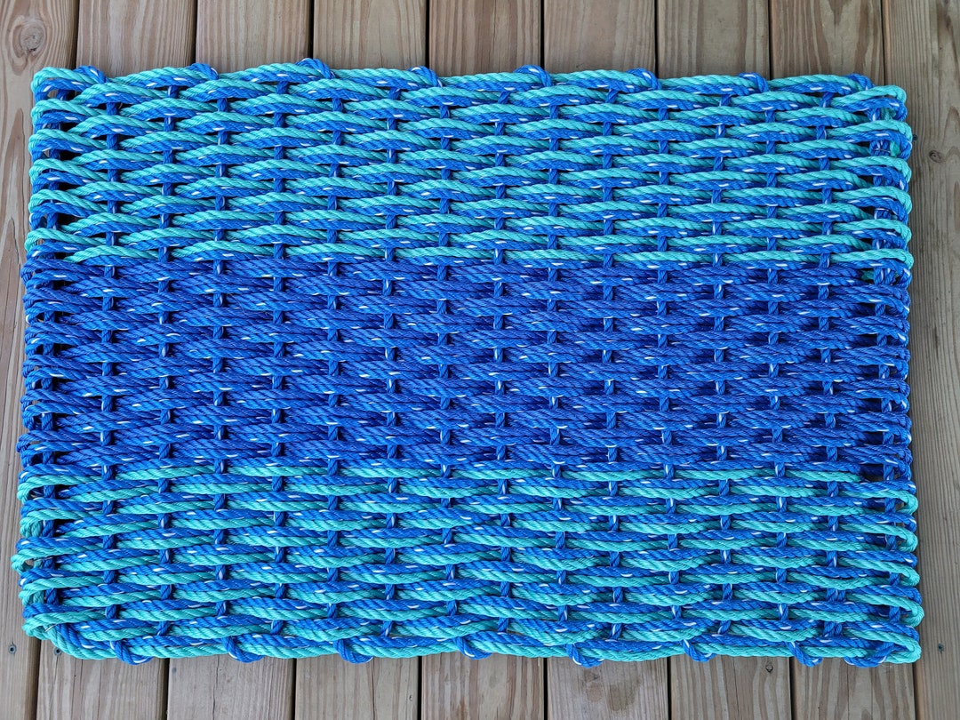 Large Double Weave Rope Mat Made From Lobster Rope, Blue and Teal Etsy