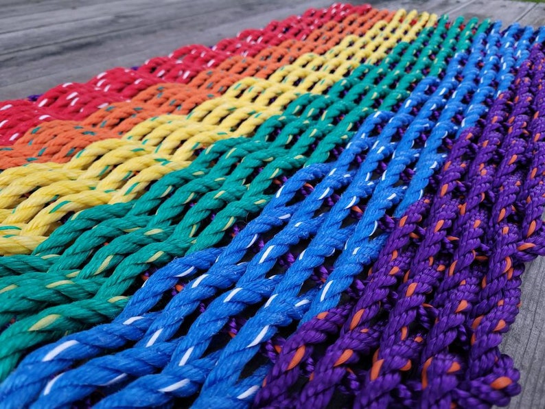 Rainbow Rope Mat made with Lobster Rope image 1