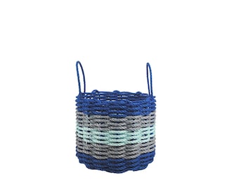 5 Stripe Lobster Rope Basket, Blue Gray and Seafoam