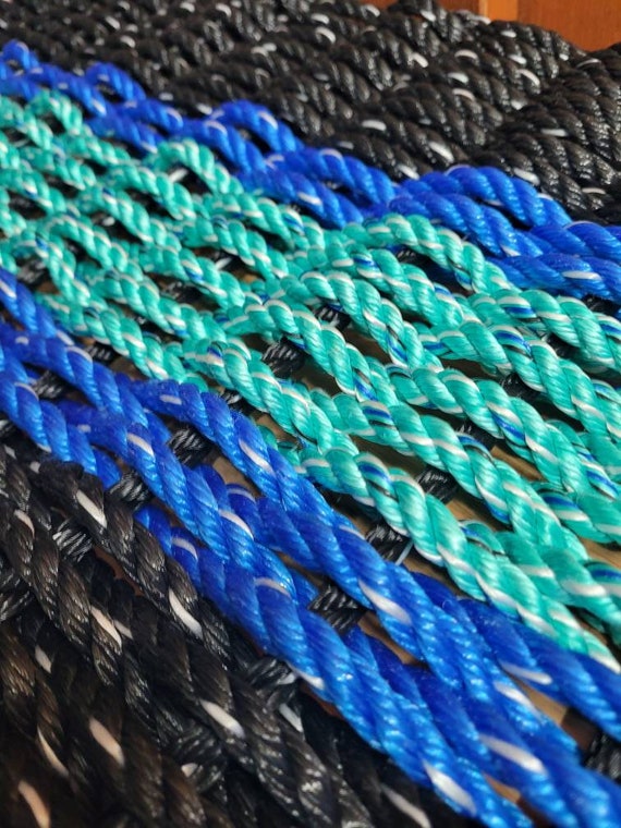 Home & Living Teal Blue Rope Mat made with Lobster Rope Black Rugs etna ...