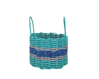 Lobster Rope Basket Teal and Blue, Gray Accents