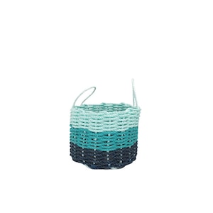3 Stripe Lobster Rope Basket Navy Blue, Teal Seafoam