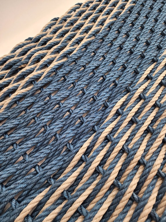 Large Rope Mat made with Lobster Rope, Double Weave, in Navy Blue and Tan