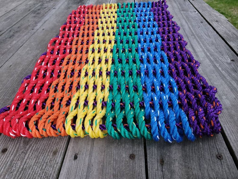 Rainbow Rope Mat Made With Lobster Rope Etsy