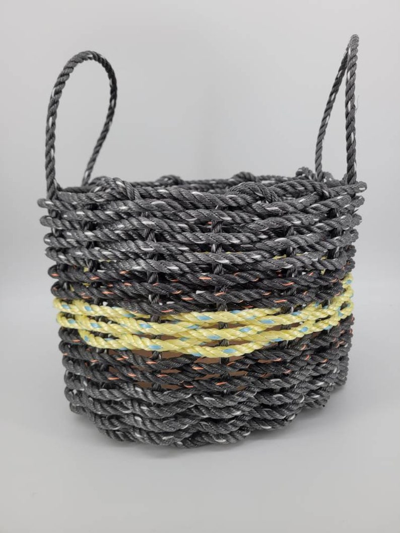 Basket made from Lobster Rope, Gray with Color Options Gray w/Yellow