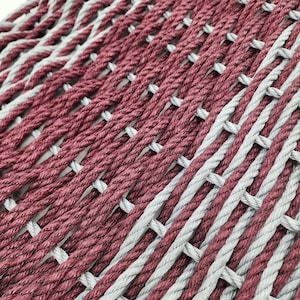 Large Rope Mat made with Lobster Rope, Double Weave, Burgundy and Light Gray