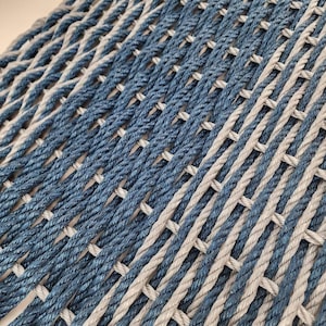 Large Rope Mat made with Lobster Rope, Double Weave, in Navy Blue and Light Gray