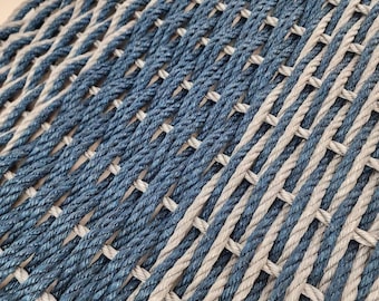 Large Rope Mat made with Lobster Rope, Double Weave, in Navy Blue and Light Gray