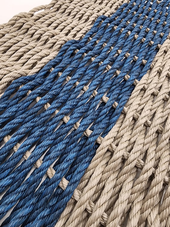 Rope Mat Made With Lobster Tan and Navy Blue 