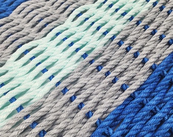 5 Stripe Lobster Rope Mat, Blue Gray and Seafoam