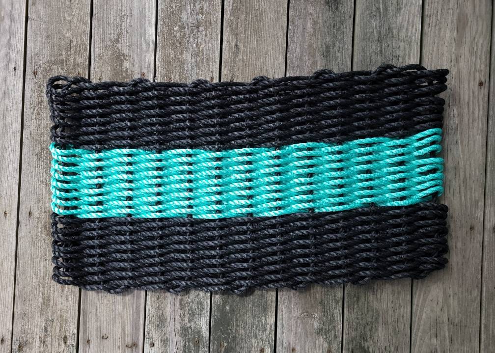 Home & Living Teal Blue Rope Mat made with Lobster Rope Black Rugs etna ...