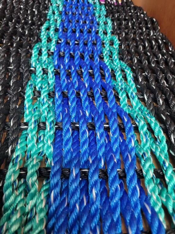 Home & Living Teal Blue Rope Mat made with Lobster Rope Black Rugs etna ...
