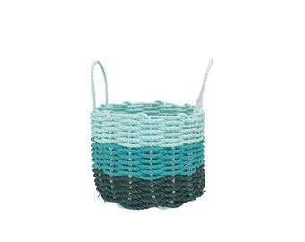 3 Stripe Rope Basket Hunter Green, Teal Seafoam