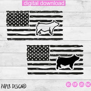 Show pig SVG, Pig SVG , Pig outline svg png eps dxf pdf, pig silhouette svg cut file, pig us flag svg, small commercial license included