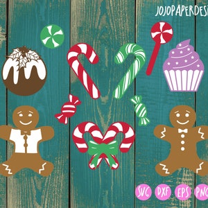 Candy cane SVG, Gingerbread man SVG, kerstsnoepjes 2 gelaagde cut file voor Cricut en Silhouette, kleine commerciële licentie inbegrepen