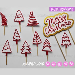 クリスマスツリー SVG、メリークリスマス ケーキ トッパー SVG、クリスマスツリー ケーキ トッパー SVG、Cricut またはレーザーカット用のクリスマス飾りツリー SVG
