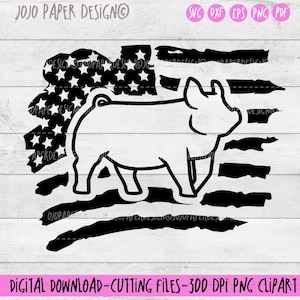 Show pig US flag svg, Show pig SVG, Pig SVG , Pig outline svg png eps dxf pdf, pig silhouette svg cut file, show pig with American flag png