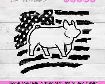 Show pig US flag svg, Show pig SVG, Pig SVG , Pig outline svg png eps dxf pdf, pig silhouette svg cut file, show pig with American flag png