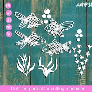 Goldfish svg bundle, Gold fish cutting template, fish svg paper cutting template, fish dxf, png, pdf, fish tank svg- with commercial license