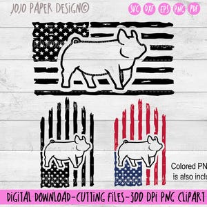 Show pig US flag SVG, Pig SVG , Pig outline svg png eps dxf pdf, show pig silhouette svg cut file, pig us flag svg, with commercial license