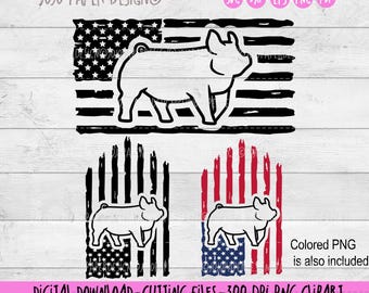 Show pig US flag SVG, Pig SVG , Pig outline svg png eps dxf pdf, show pig silhouette svg cut file, pig us flag svg, with commercial license
