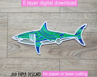 SVG 3D shark perfect for Cricut Silhouette or laser cutting, Shark SVG, Mandala shark svg 5 layer cut file