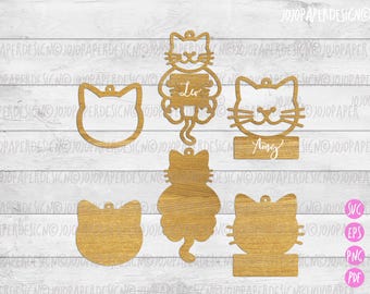 Cat Christmas ornament SVG, Pet Christmas Ornament SVG, Cat bauble svg for laser cutting, personalizable cat ornament svg, dxf, cat name tag