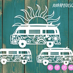 Hippie van svg con signo de paz y flores, diseño boho para Cricut y Silhouette
