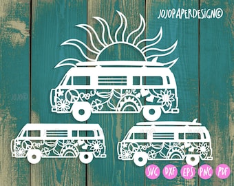 Hippie van svg with peace sign and flowers, boho design for Cricut and Silhouette