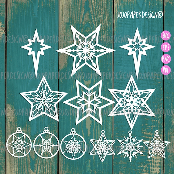 Étoile de Noël SVG, Ornements de Noël étoile svg bundle pour Cricut Silhouette ou découpe laser-petite licence commerciale incluse