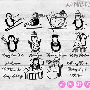 Pingüino SVG, lindos personajes navideños svg, png, dxf,eps,pdf con comillas, perfecto para imprimir, grabar y hacer camisetas