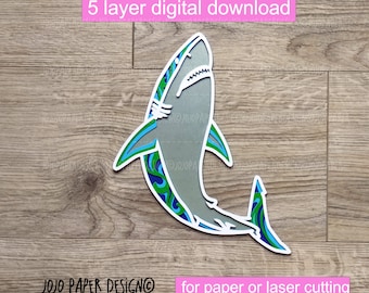 SVG 3D shark perfect for Cricut Silhouette or laser cutting, Shark SVG, Mandala shark svg 5 layer cut file, 3D shark Svg  (variation 2.)