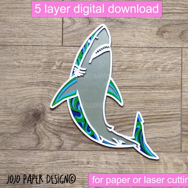 SVG 3D shark perfect for Cricut Silhouette or laser cutting, Shark SVG, Mandala shark svg 5 layer cut file, 3D shark Svg  (variation 2.)