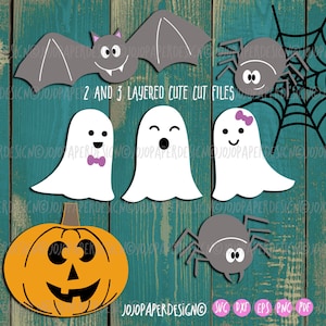 Mignon Halloween SVG, Fichier de coupe en couches SVG fantôme mignon, optimisé pour Cricut Silhouette ou la découpe laser. Petite licence commerciale incluse.