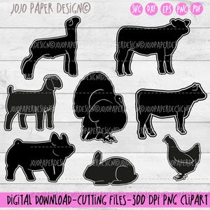 Animal de exhibición SVG, Mega paquete de animales de exhibición SVG, clipart de animal de exhibición, pequeña licencia comercial incluida, gráfico de ganado de exhibición, SVG de cerdo de exhibición,