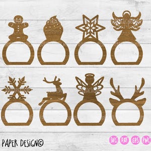 Weihnachten Serviettenring SVG, Serviettenhalter Serviettenhalter für Laserschneiden SVG, Lebkuchen Serviettenring DXF, Rentier Serviettenring svg png eps pdf