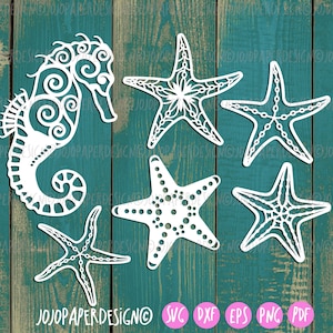 Cavalluccio marino SVG per Cricut e Silhouette, stelle marine in formato SVG per laser, stelle marine dxf, cavalluccio marino Mandala e stelle marine con strato di sfondo, Oceano SVG