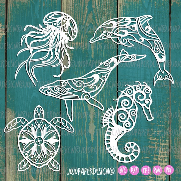 Sea life SVG mandala bundle, marine SVG, sea turtle svg, floral jellyfish svg, seahorse svg mandala, mandala dolphin svg, ocean svg