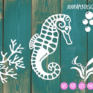 Seahorse SVG voor Cricut en Silhouette, zeepaardje svg en lasersnijden met onder de zeescène, perfect voor scrapbooking of HTV-projecten