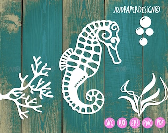 Seahorse SVG for Cricut and Silhouette, sea horse svg, and laser cutting with under the sea scene, perfect for scrapbooking or HTV projects