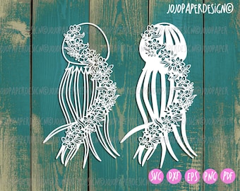 Floral Jellyfish svg var2, Jellyfish svg for Cricut and Silhouette or laser cutting, paper cutting template, jellyfish layered vector