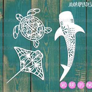 Tortue de mer SVG, SVG tortue florale, svg Stingray, requin baleine SVG, svg mandala océan pour Cricut Silhouette ou découpe laser