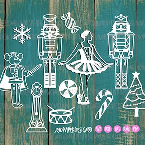 Balé quebra-nozes SVG, quebra-nozes SVG, quebra-nozes de Natal svg para Cricut Silhouette, arquivos de corte em camadas de ornamento quebra-nozes, rei rato svg