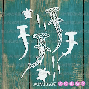 Tubarão-martelo SVG perfeito para Cricut Silhouette, SVG de animais marinhos, tubarão tribal svg, tubarão-martelo mandala svg para corte a laser