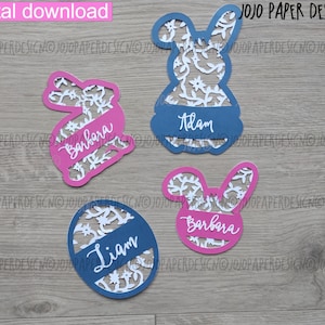 Étiquette de Pâques SVG pour Cricut ou Silhouette, étiquette de panier de Pâques Floral laser svg, png, dxf, TÉLÉCHARGEMENT NUMÉRIQUE, étiquettes de lapin floral pour Pâques