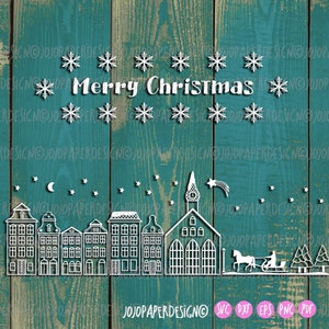 Christmas houses window decoration SVG, Merry Christmas SVG for creating Christmas window cling, Winter landscape SVG for christmas