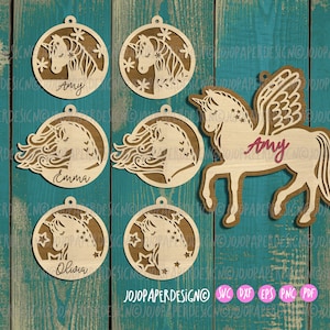 Unicorn ornament SVG, Christmas unicorn ornament svg bundle for Cricut Silhouette or laser cutting, personalizable ornament svg for girls