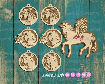 Unicorn ornament SVG, Christmas unicorn ornament svg bundle for Cricut Silhouette or laser cutting, personalizable ornament svg for girls