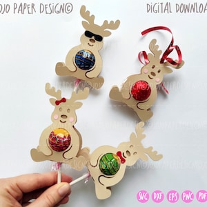 Renna lecca-lecca SVG, porta lecca-lecca di Natale in formato SVG, ragazzo e ragazza renna porta cioccolato file di taglio, DOWNLOAD DIGITALE
