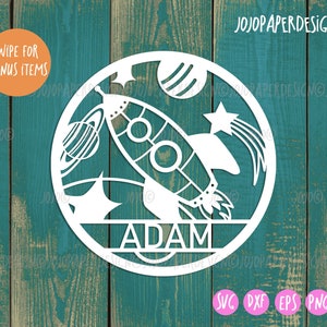 Nave espacial SVG para Cricut y Silhouette, corte láser svg para niños pequeños, nombre de espacio svg, pequeña licencia comercial incluida